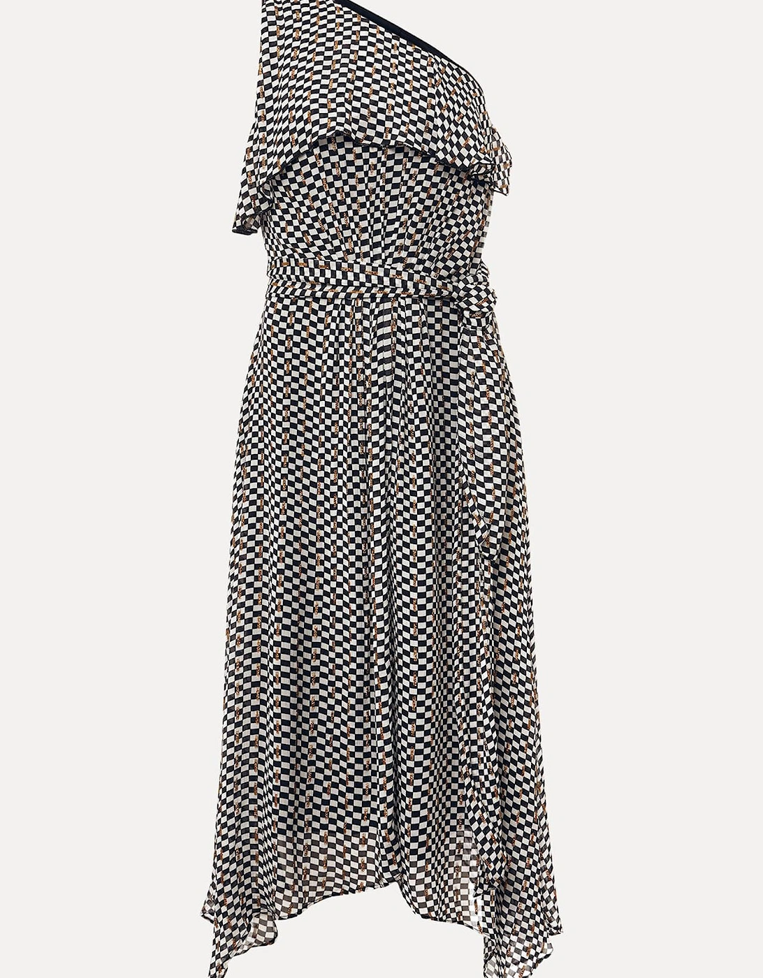 Kaz Checked One Shoulder Midi Dress