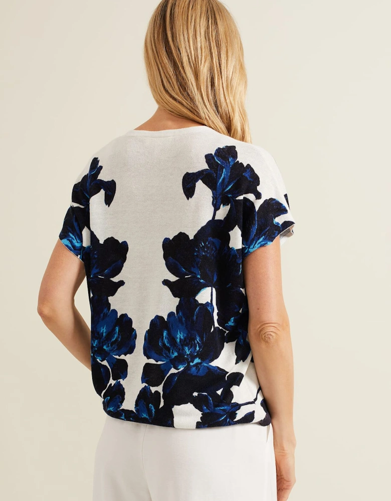 Mia Floral Print Linen Knit Top