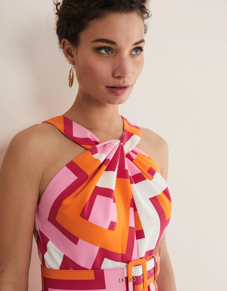 Yas Abstract Halterneck Midi Dress