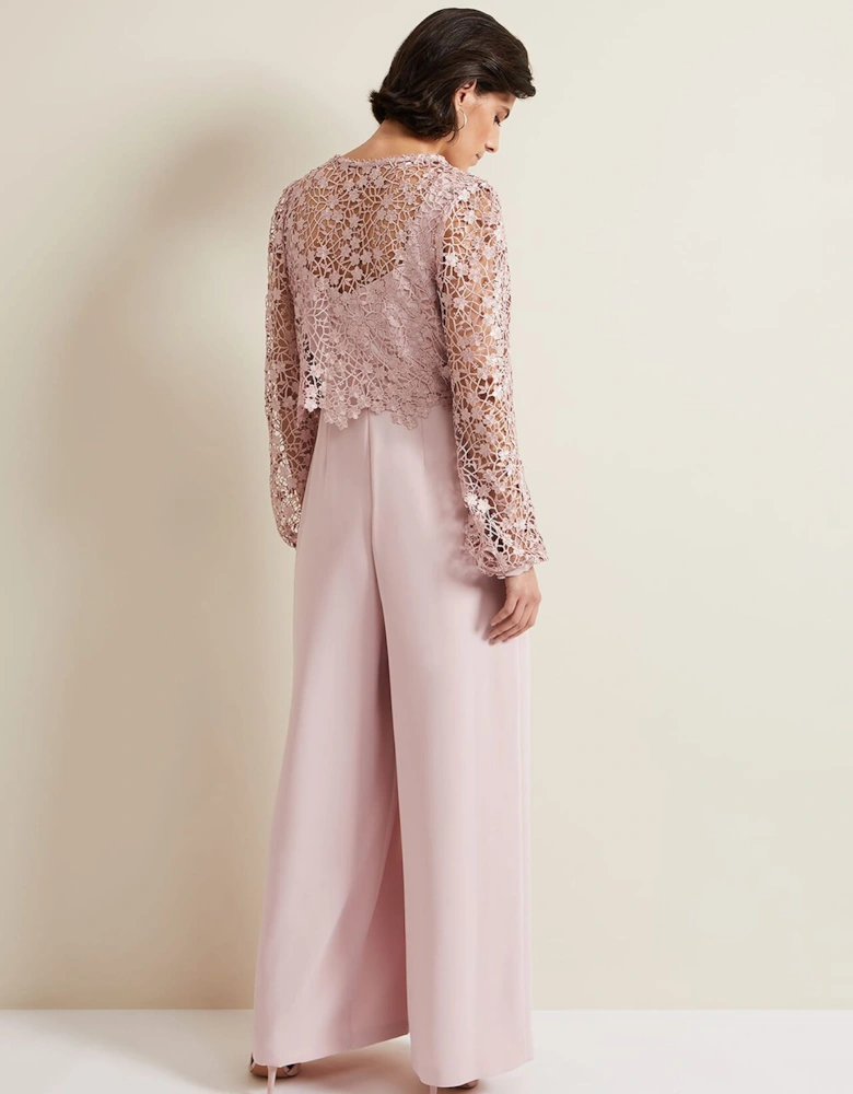 Mariposa Pale Pink Lace Jumpsuit