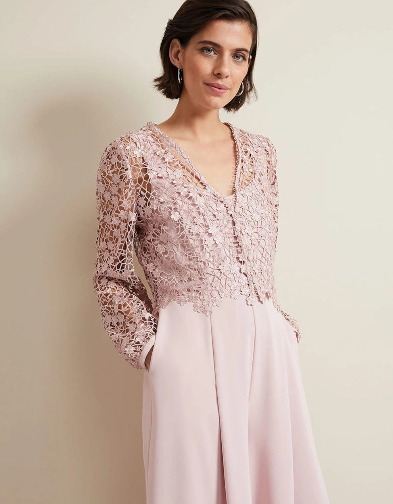 Mariposa Pale Pink Lace Jumpsuit