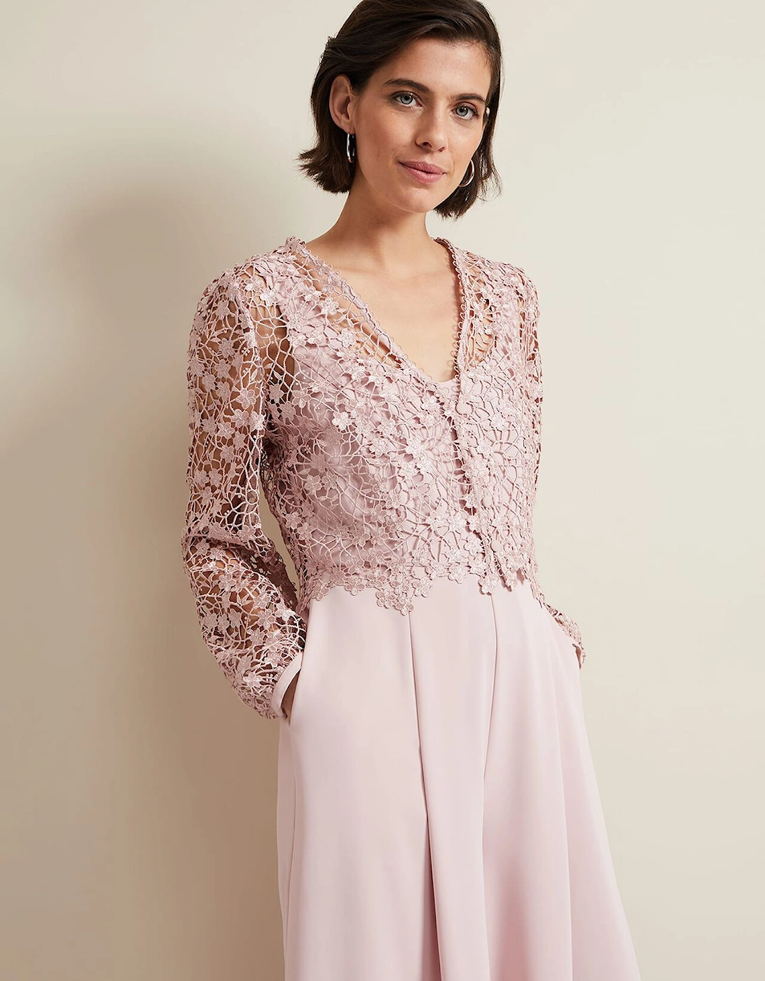 Mariposa Pale Pink Lace Jumpsuit