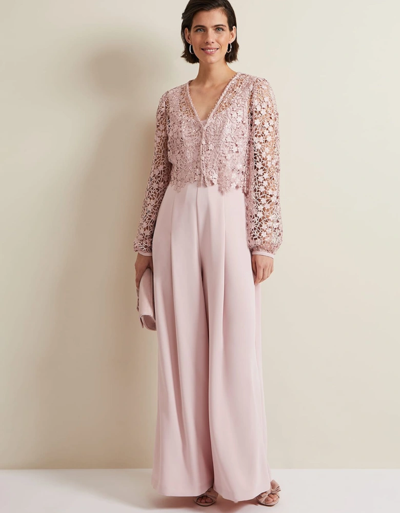 Mariposa Pale Pink Lace Jumpsuit