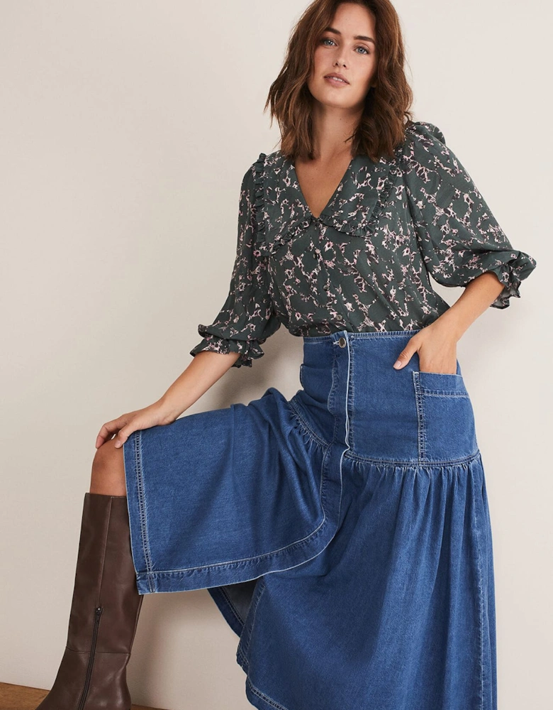 Elodie Tiered Denim Skirt