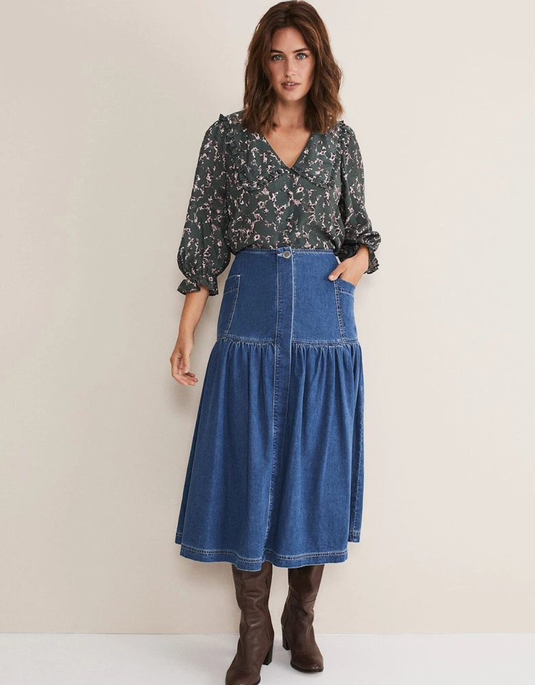 Elodie Tiered Denim Skirt