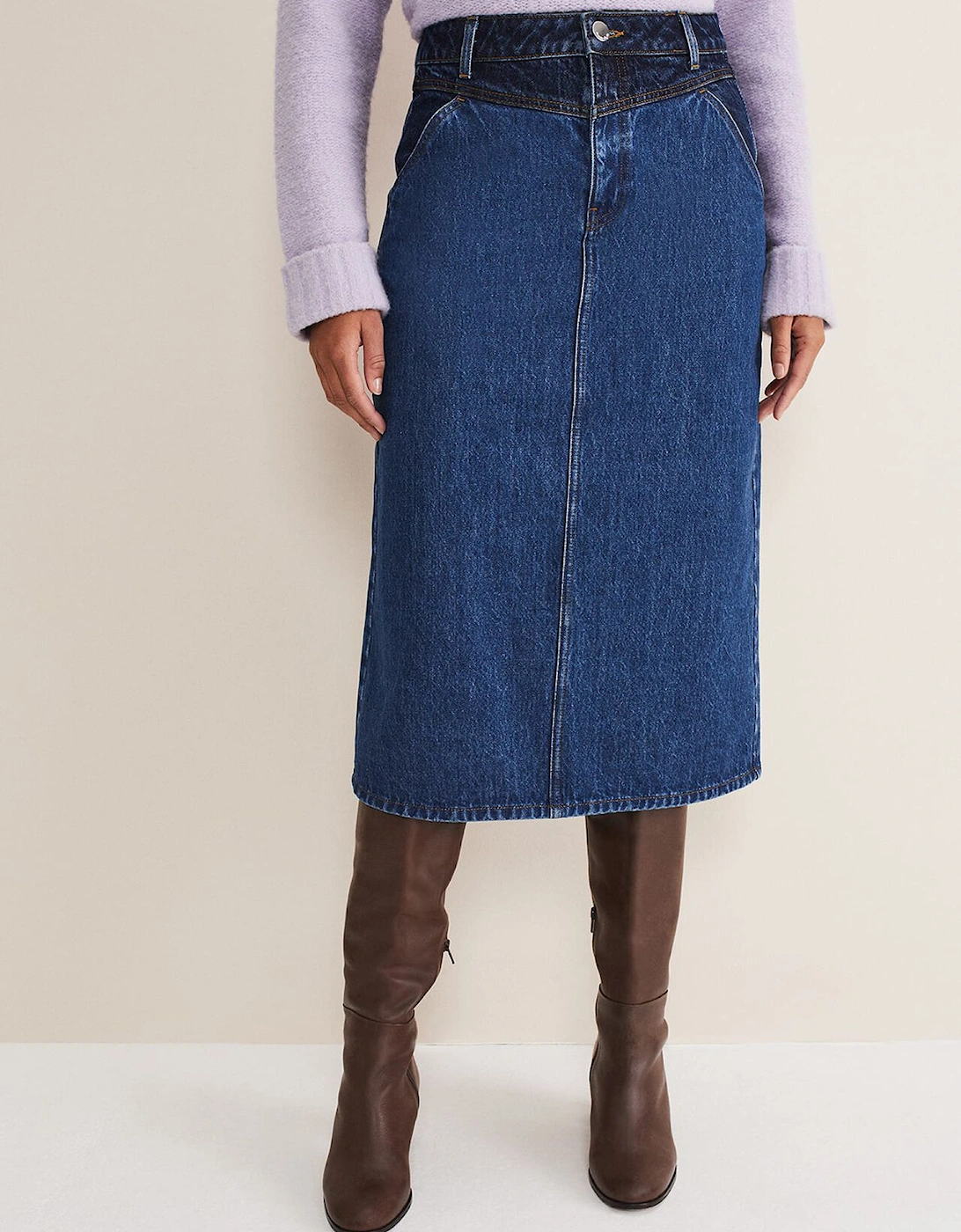 Delta Two Tone Denim Midi Skirt