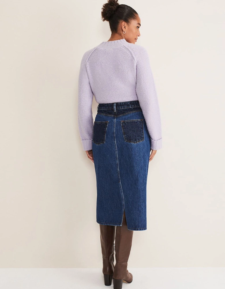 Delta Two Tone Denim Midi Skirt