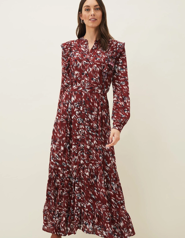 Helen Abstract Feather Print Midaxi Dress