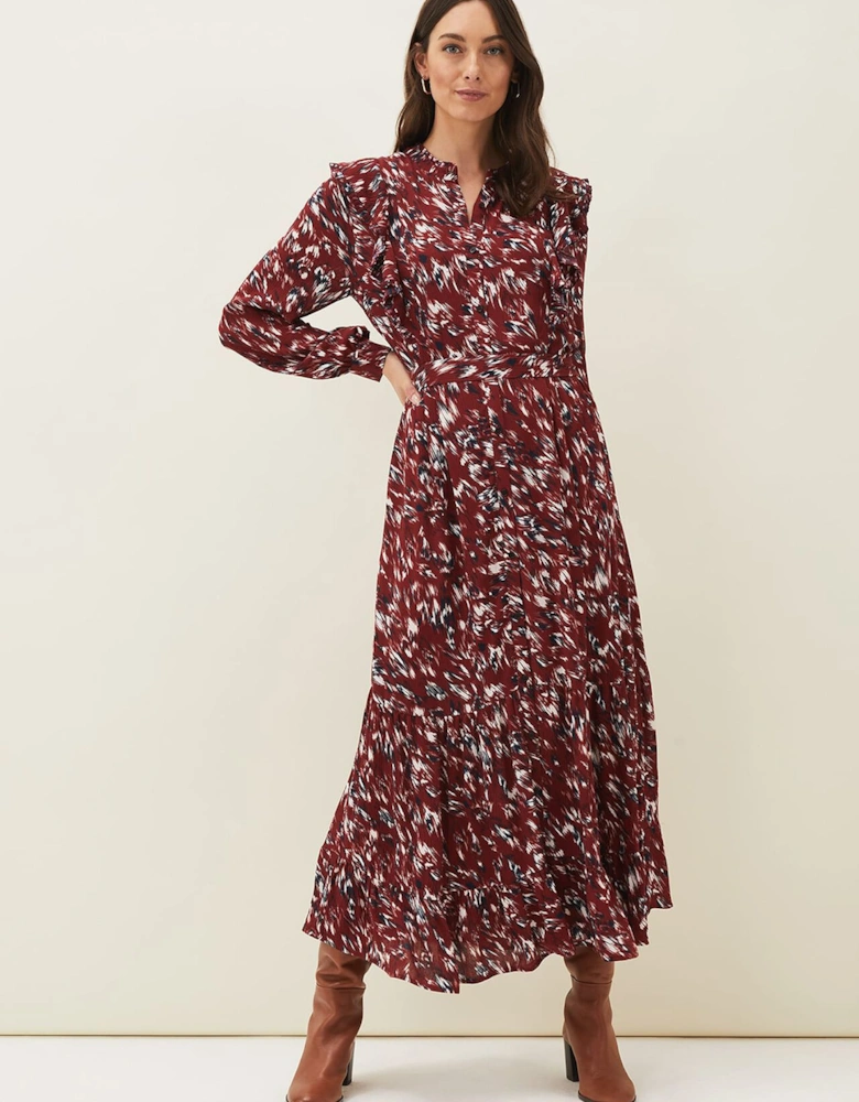 Helen Abstract Feather Print Midaxi Dress