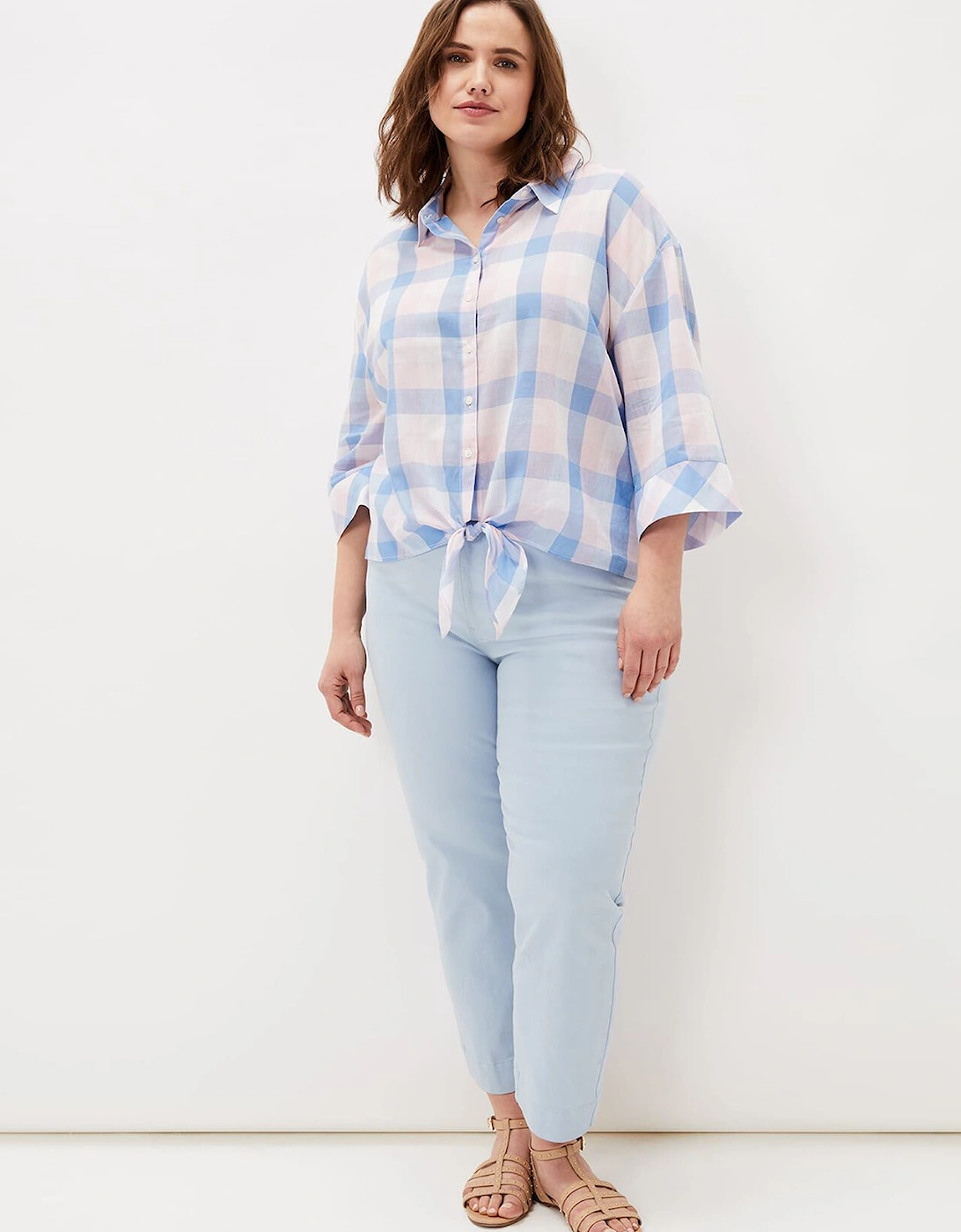 Della Gingham Tie Front Blouse