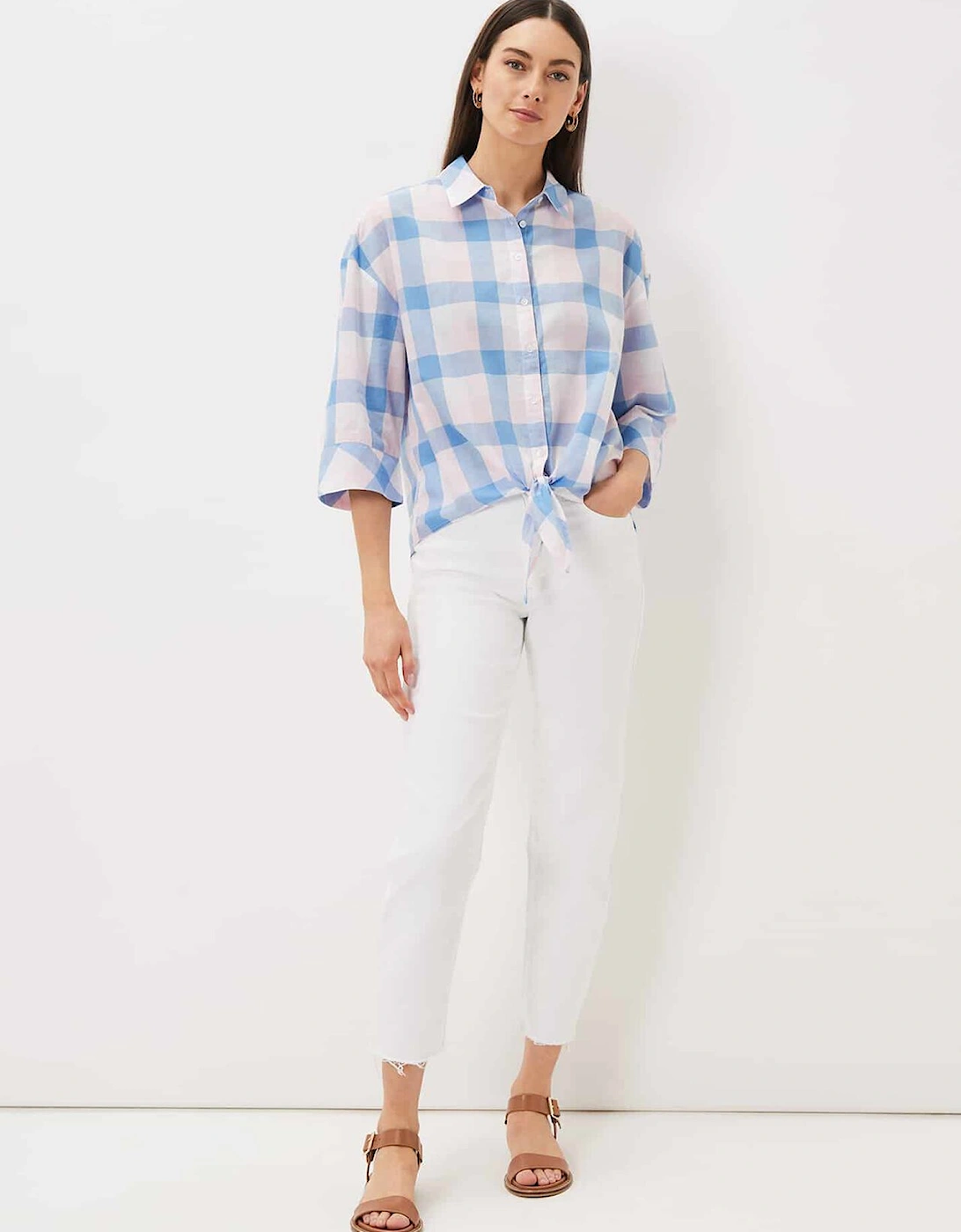 Della Gingham Tie Front Blouse