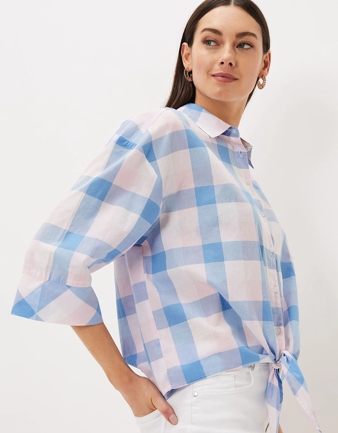 Della Gingham Tie Front Blouse