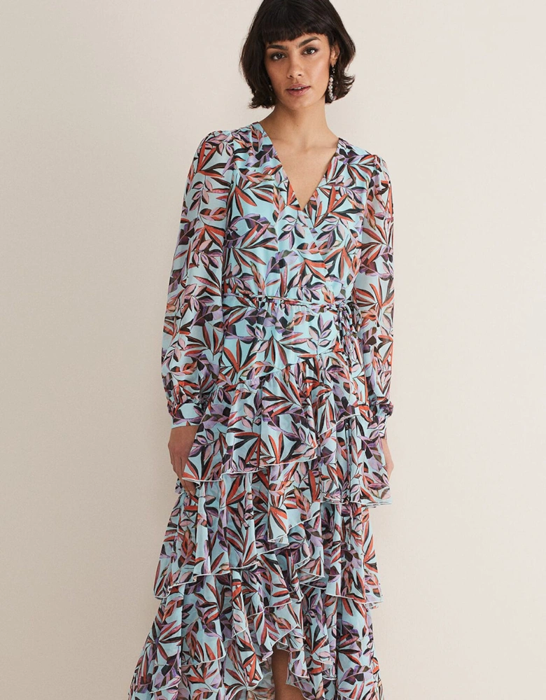 Jada Leaf Print Tiered Maxi Dress