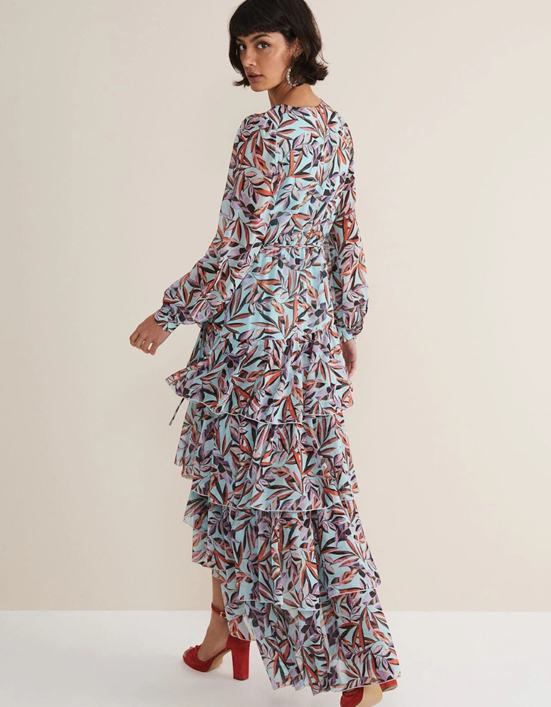 Jada Leaf Print Tiered Maxi Dress