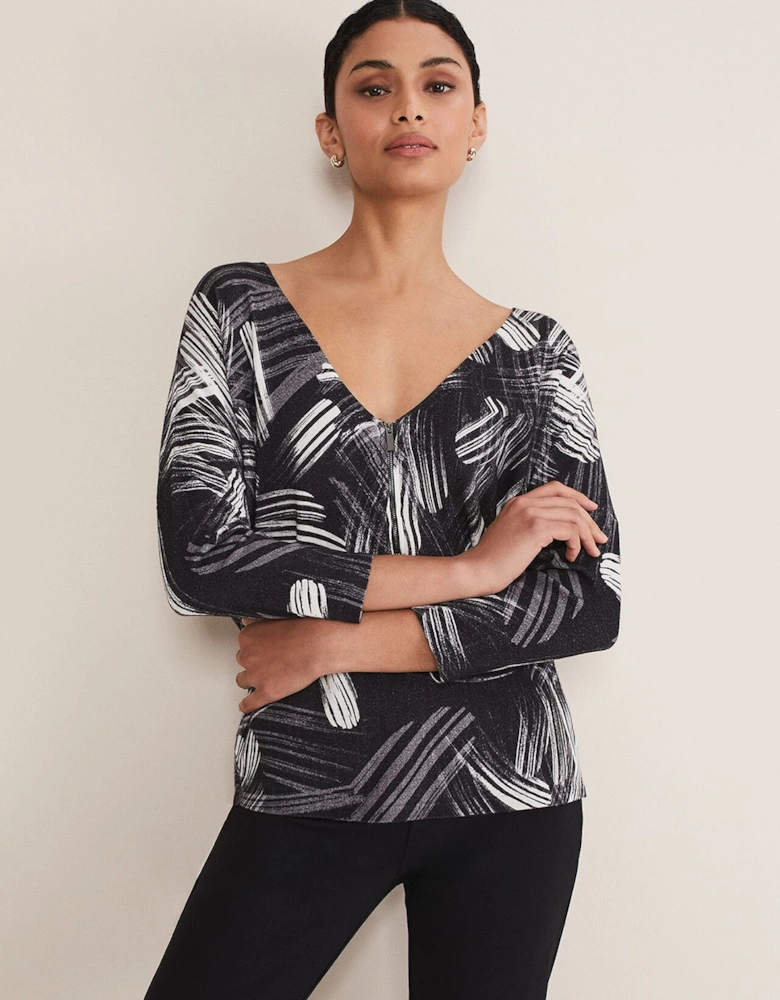 Adara Linear Zip Neck Print Jumper