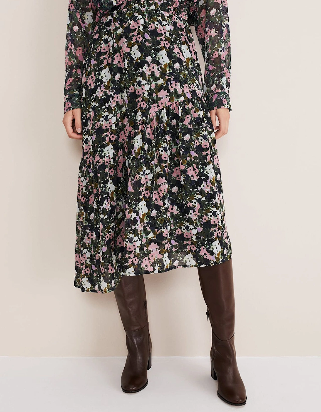 Zowena Floral Tiered Midi Skirt