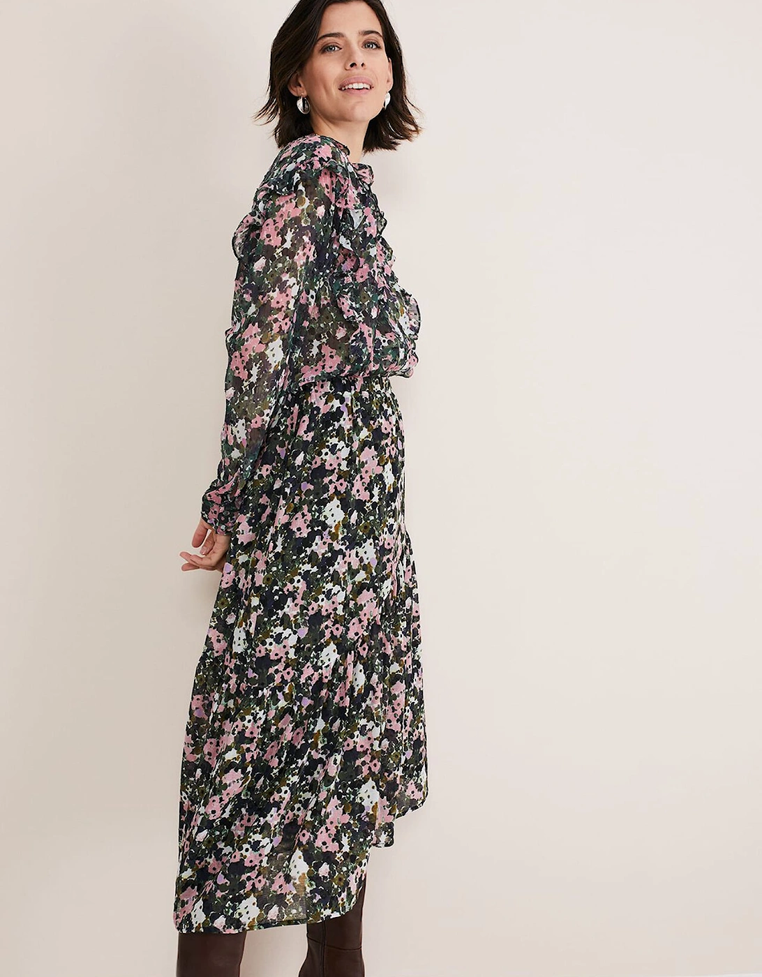 Zowena Floral Tiered Midi Skirt