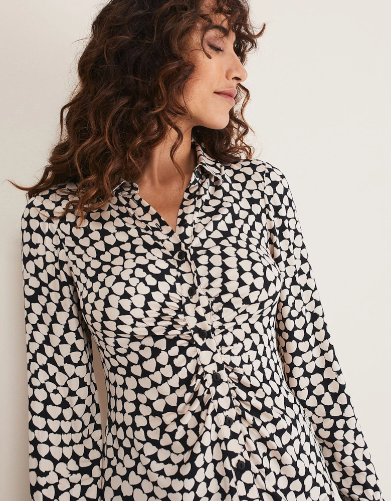 Kesia Ruched Front Heart Print Shirt