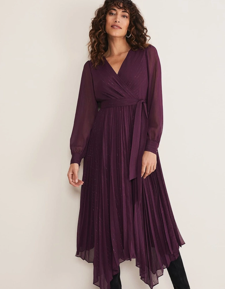 Dani Pleated Belted Midi Dress