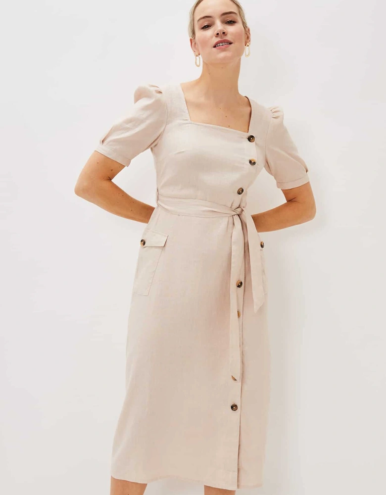 Elletta Square Neck Linen Dress