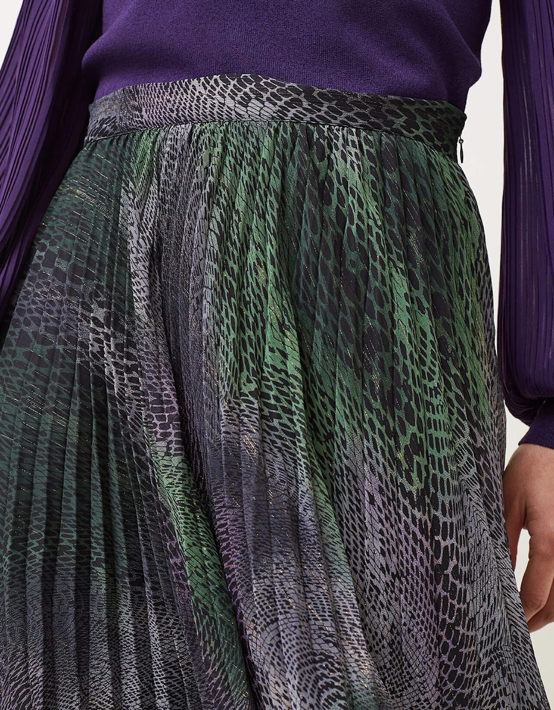 Camina Snake Print Pleated Maxi Skirt