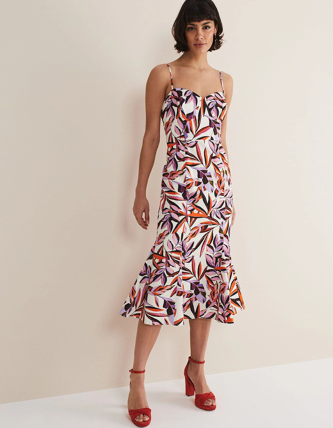 Sammie Leaf Print Fit And Flare Midi Dress