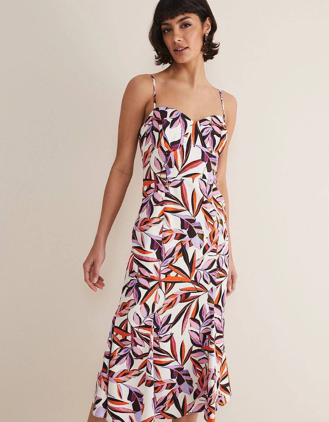 Sammie Leaf Print Fit And Flare Midi Dress, 7 of 6