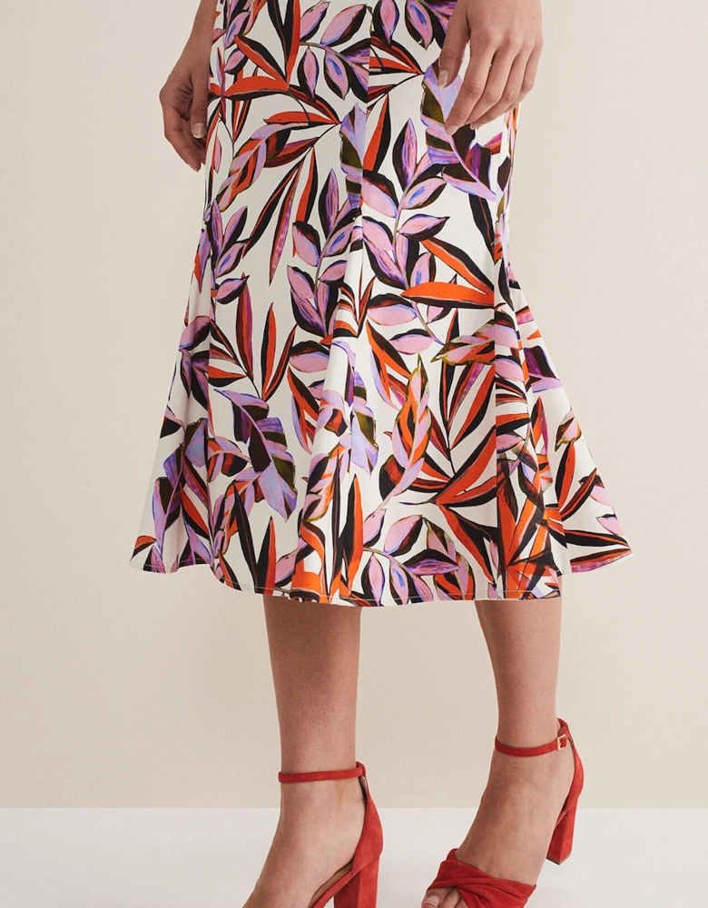 Sammie Leaf Print Fit And Flare Midi Dress