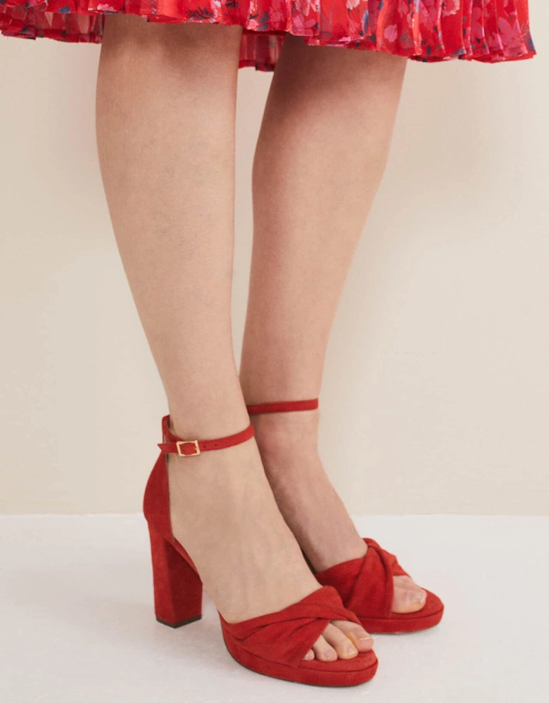 Red Suede Open Toe Heels