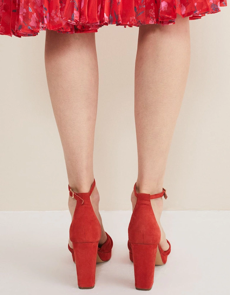 Red Suede Open Toe Heels