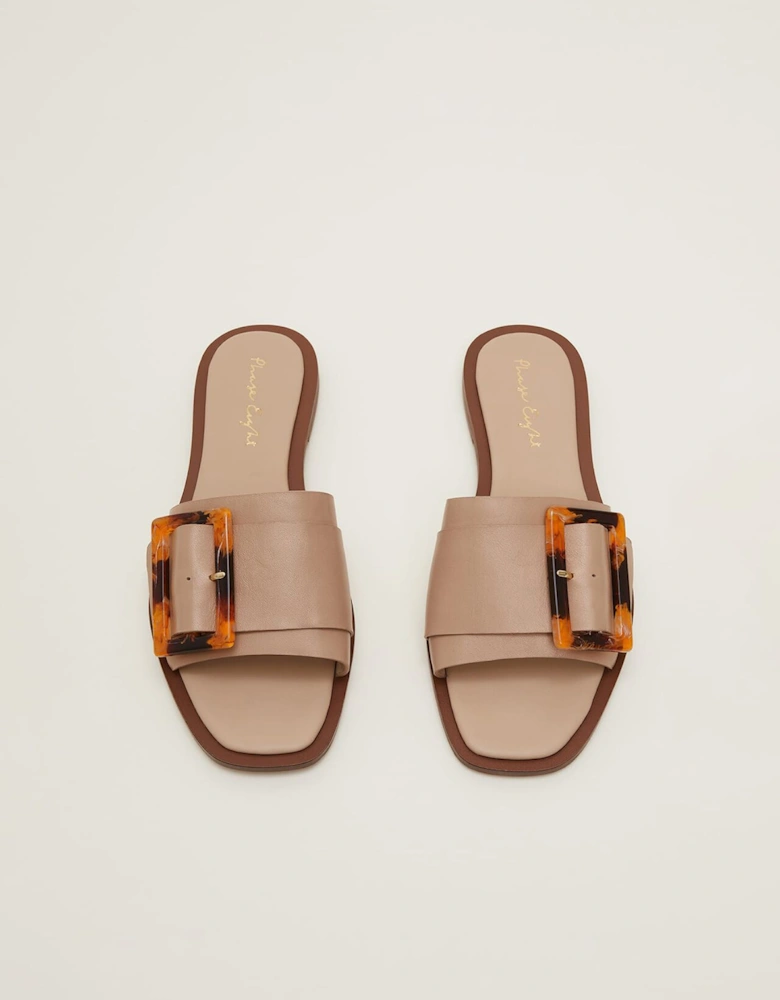 Leather Buckle Flat Sandals