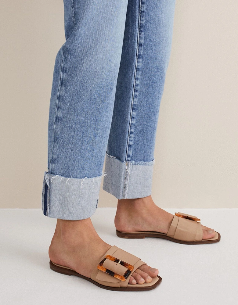 Leather Buckle Flat Sandals