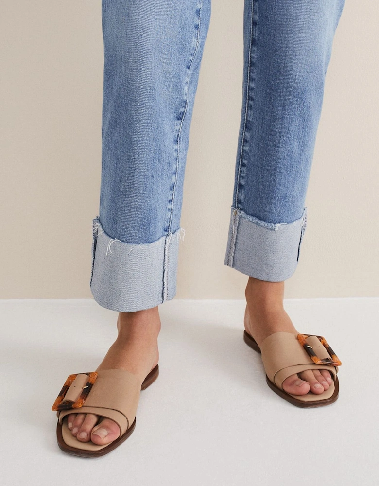 Leather Buckle Flat Sandals