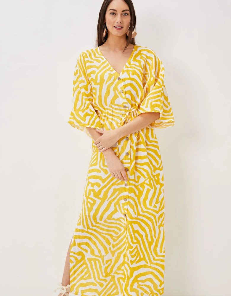 Dena Linen Zebra Print Maxi Dress