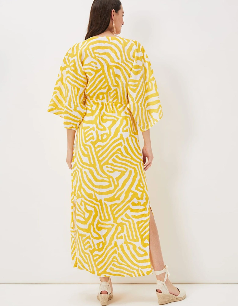 Dena Linen Zebra Print Maxi Dress