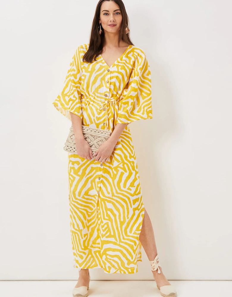 Dena Linen Zebra Print Maxi Dress