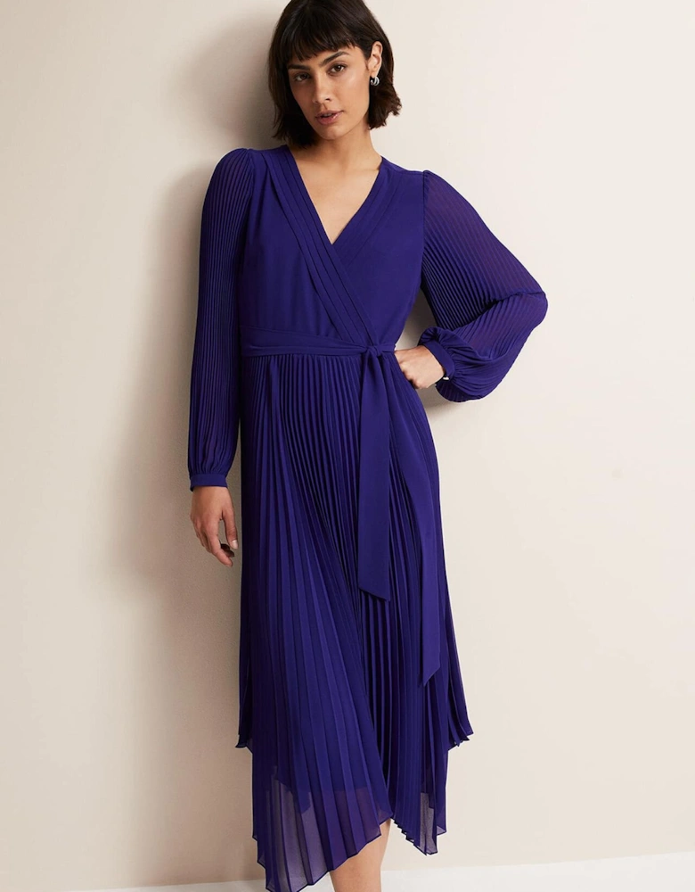 Petra Blue Pleated Midi Dress