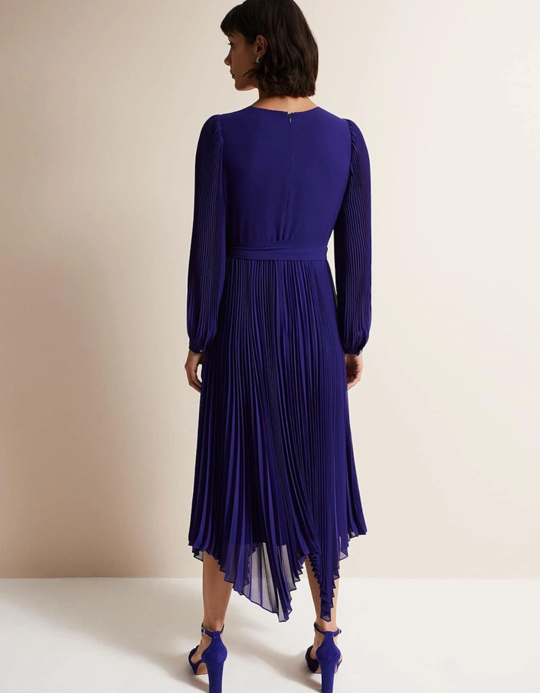 Petra Blue Pleated Midi Dress