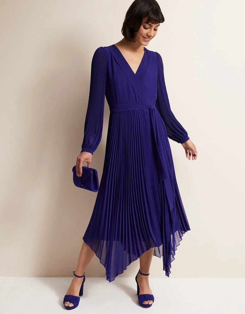 Petra Blue Pleated Midi Dress