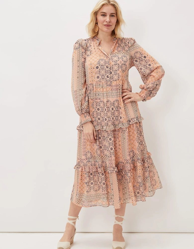 Ailsa Geometric Print Chiffon Midi Dress