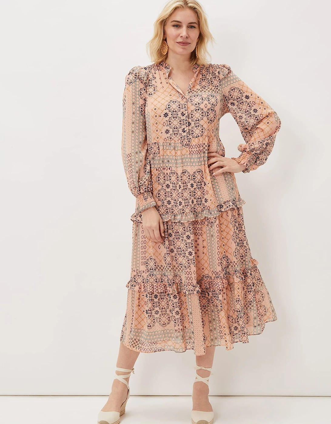 Ailsa Geometric Print Chiffon Midi Dress