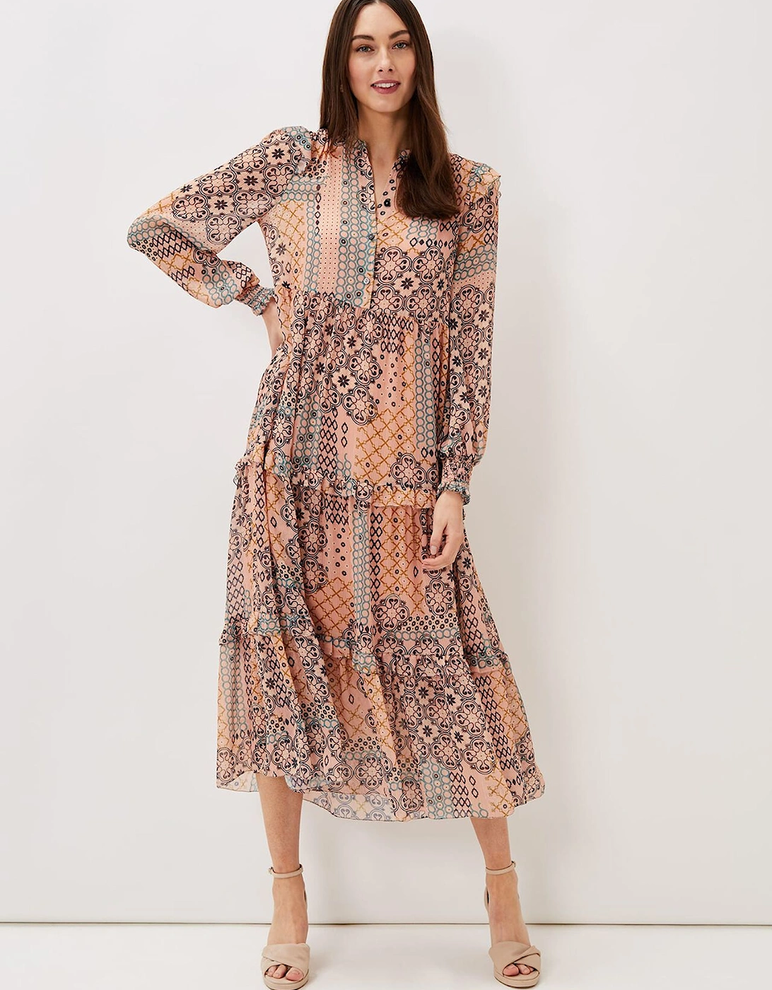 Ailsa Geometric Print Chiffon Midi Dress