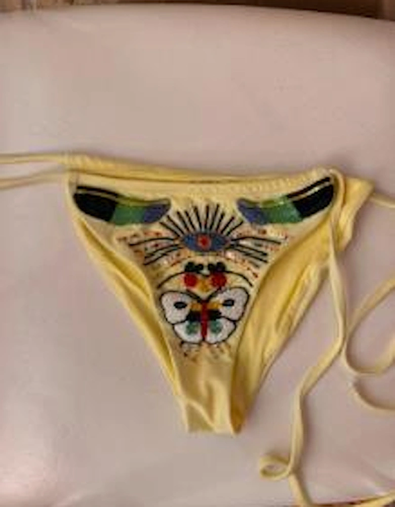 Clover Hand Beaded Bikini Bottom Yellow