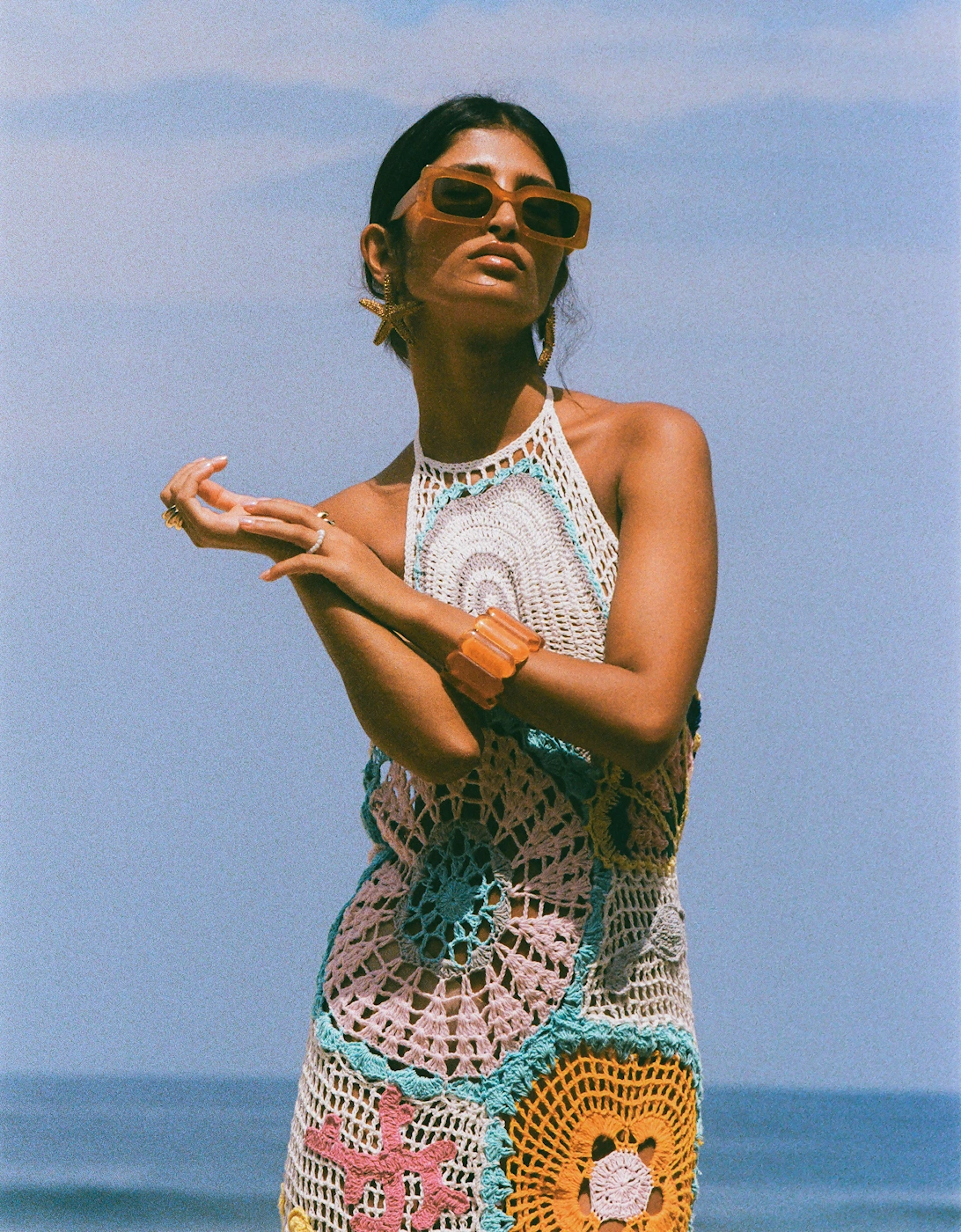 Kaia Crochet Coral Multi Maxi Dress