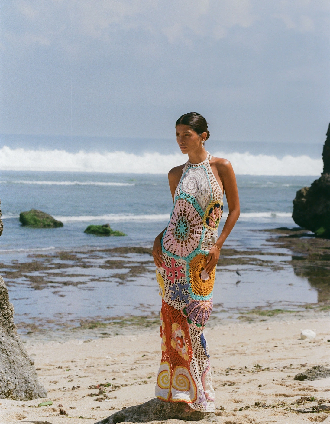 Kaia Crochet Coral Multi Maxi Dress