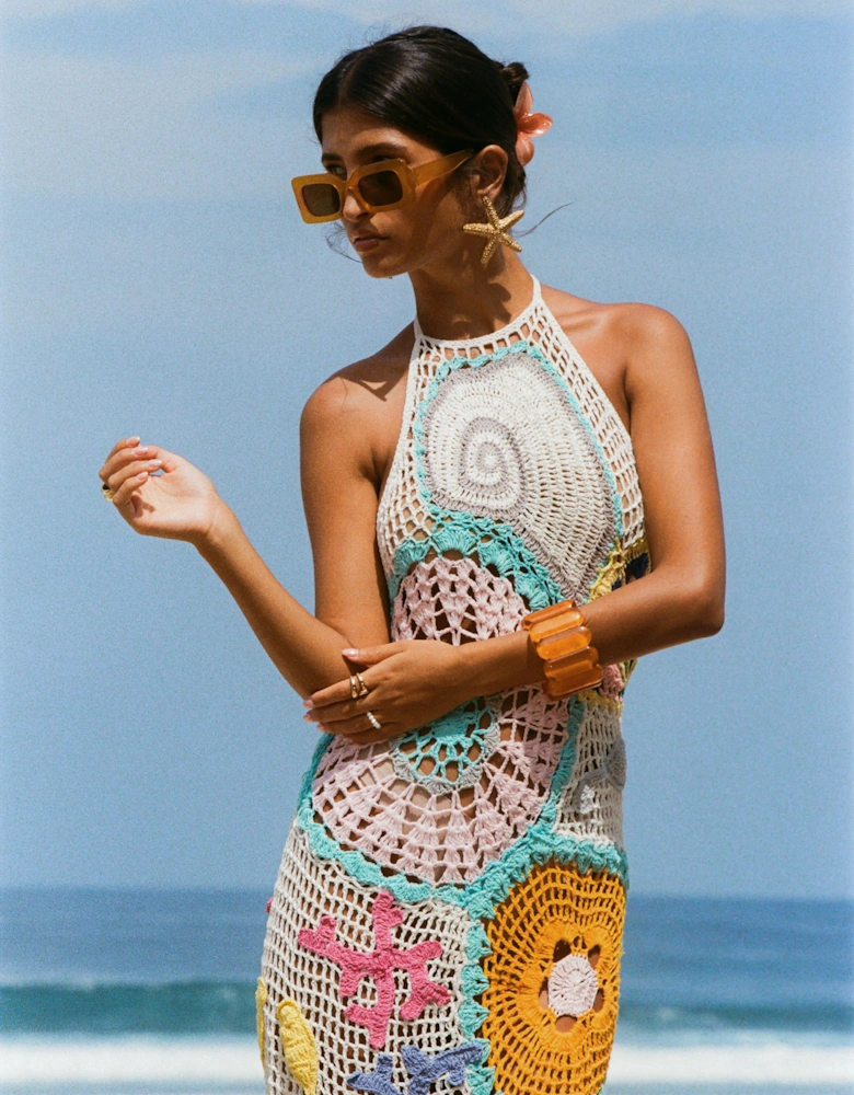 Kaia Crochet Coral Multi Maxi Dress