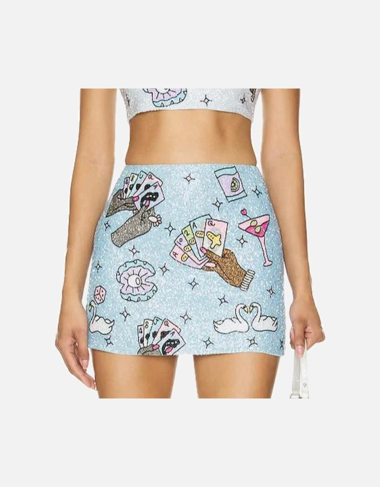 Vegas Beaded Mini Blue Party Beach Co-ord Skirt