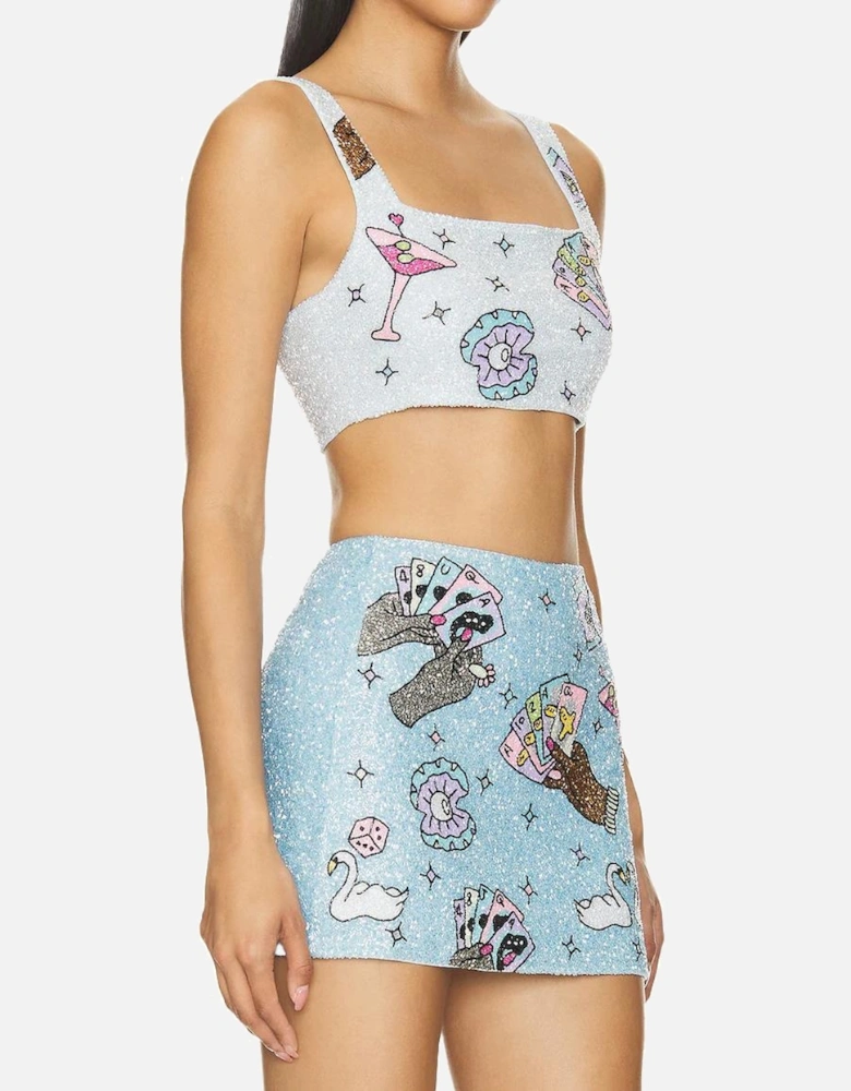 Vegas Beaded Mini Blue Party Beach Co-ord Skirt