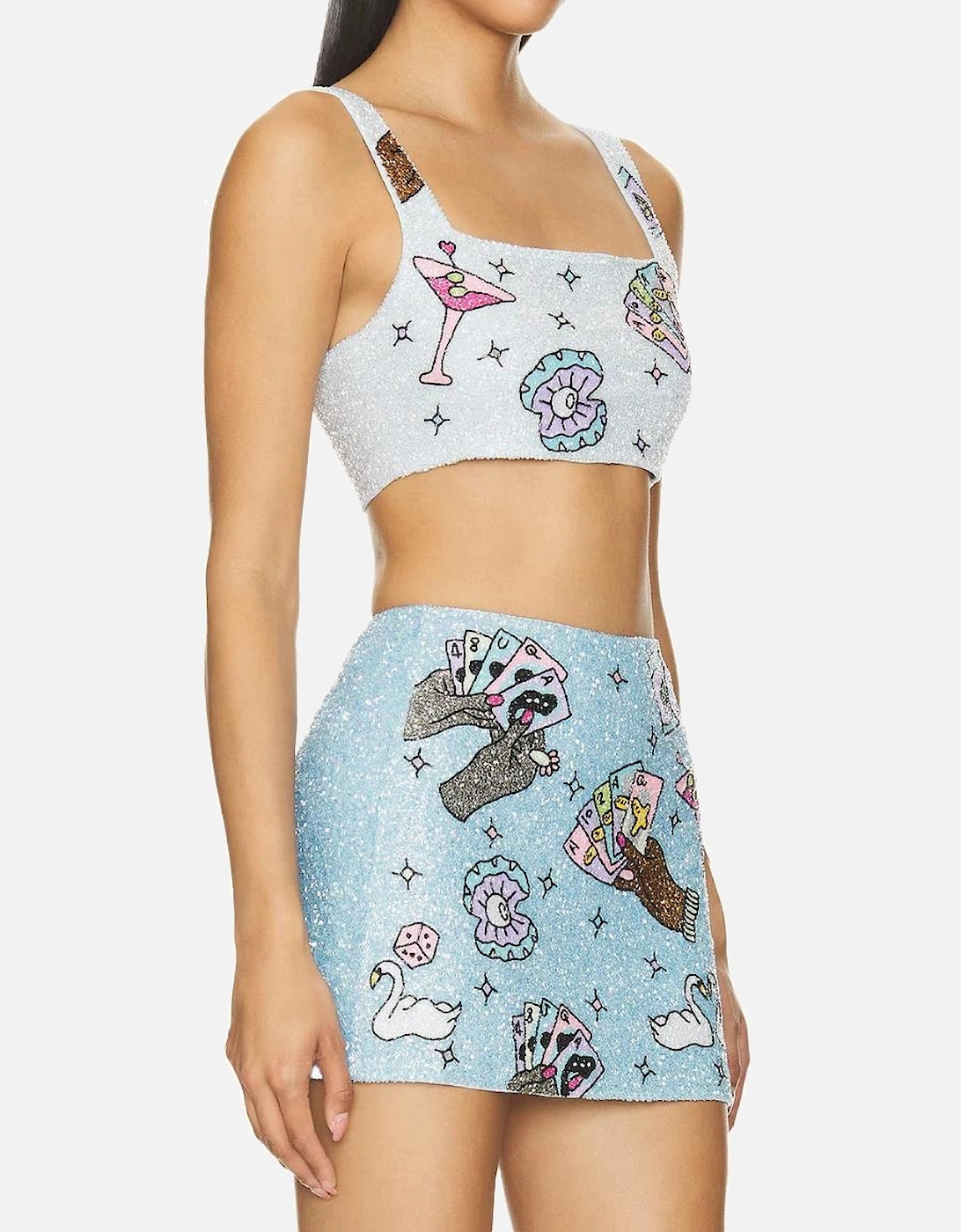 Vegas Beaded Mini Blue Party Beach Co-ord Skirt