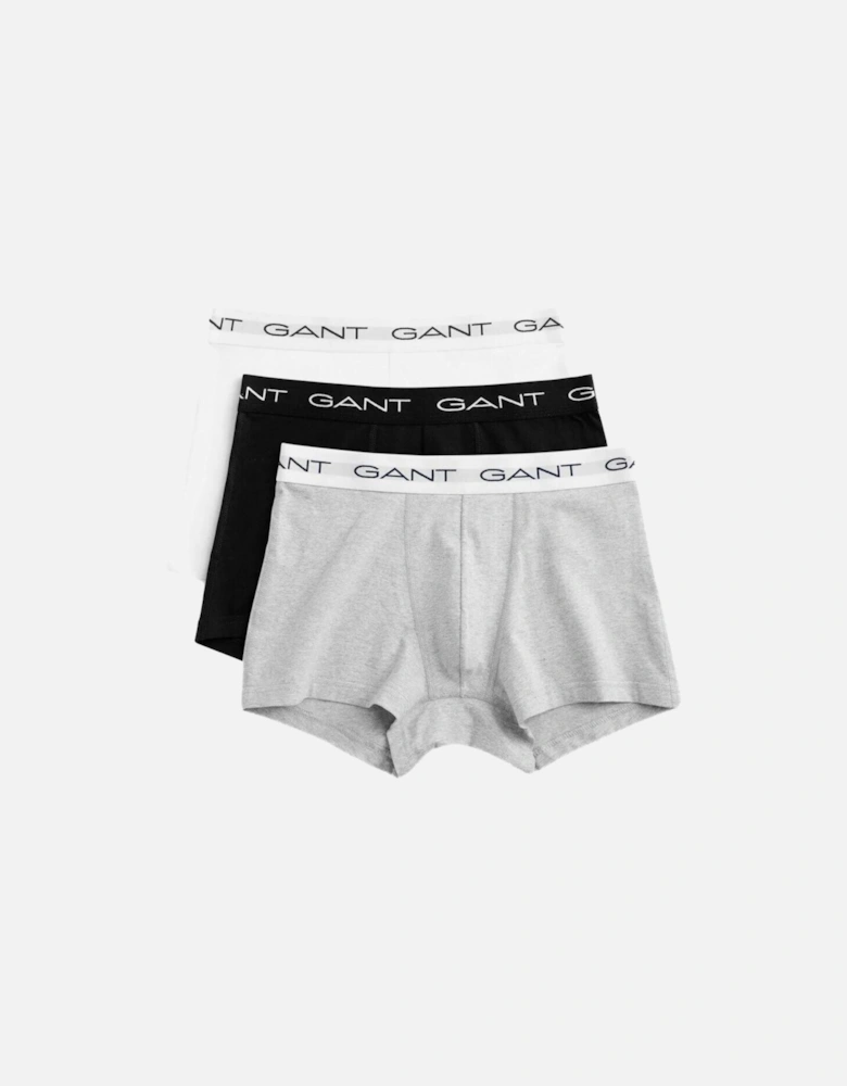 3-Pack Classic Logo Boxer Trunks, Black/White/Grey